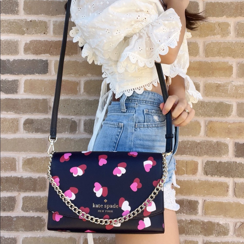 Kate Spade Cameron Carson Convertible Crossbody Flutter Heart Black Pink Multi